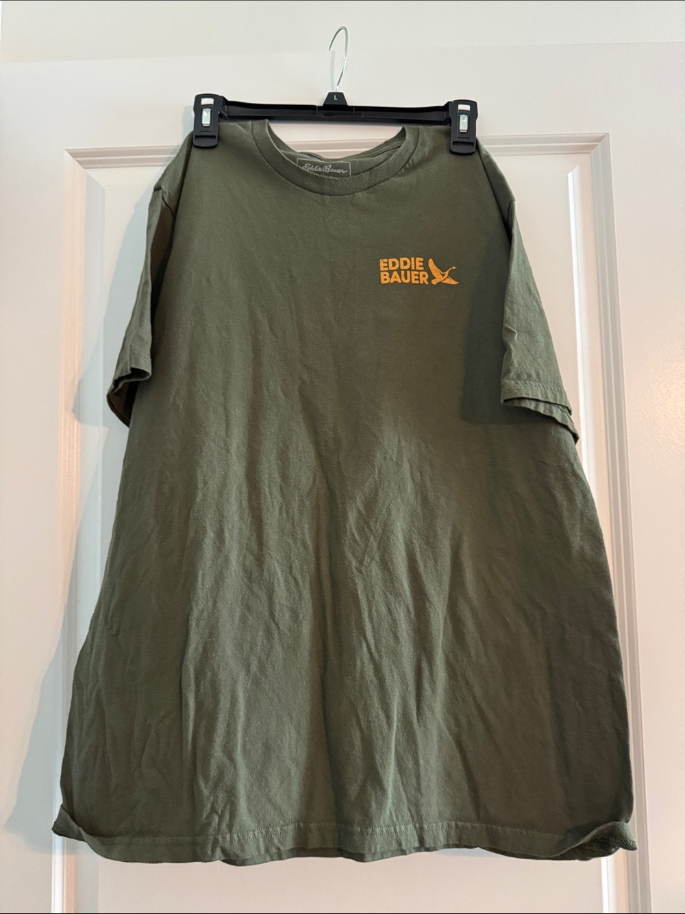 Eddie Bauer Olive Green Short Sleeve Tee with Yellow Logo